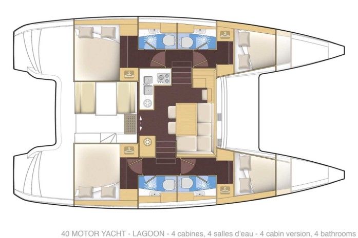 Lagoon 40MY layout with four cabins