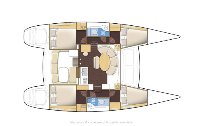 Lagoon 380 4 cabins layout