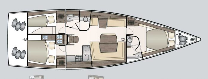 Dehler 46 Single + Double aft cabins layout (standard)