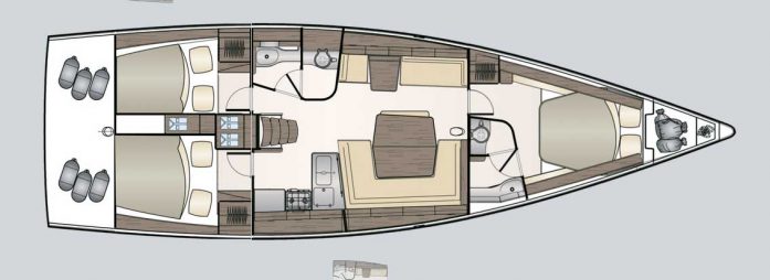 Dehler 46 Two Double aft cabins layout